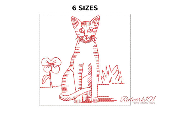 Abyssinian Cat Sitting Redwork: A Charming Touch for Handmade Gifts
