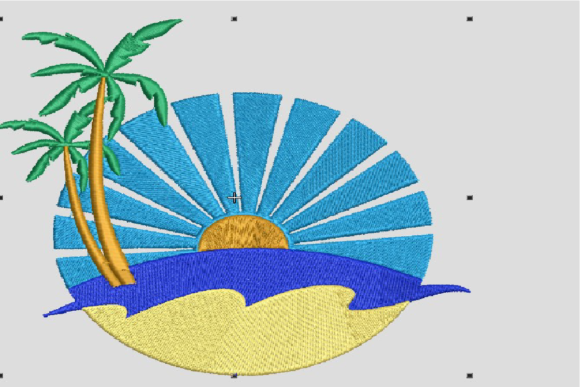 Beach, Sun, Sand, Palm Tree Embroidery Design