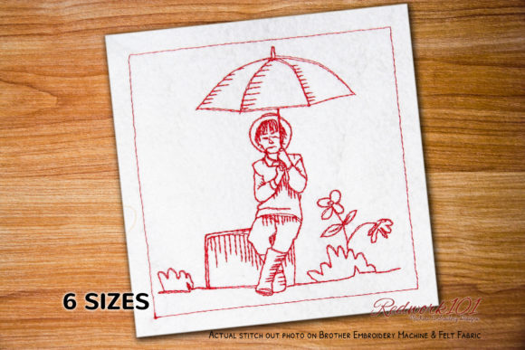 Boy with Umbrella Bluework: A Seasonal Embroidery Gem