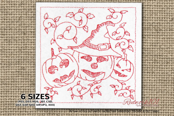 Decorated Halloween Pumpkins Redwork: A Festive Craft Fair Pick