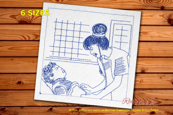 Female Nurse Examination Redwork Review for Boutique Apparel