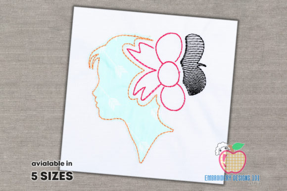 Silhouette Ponytail Girl with Bow: A Charming Embroidery Design for Personalized Gifts