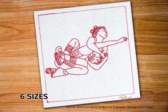 Women Wrestling Redwork: A Seasonal Embroidery Review